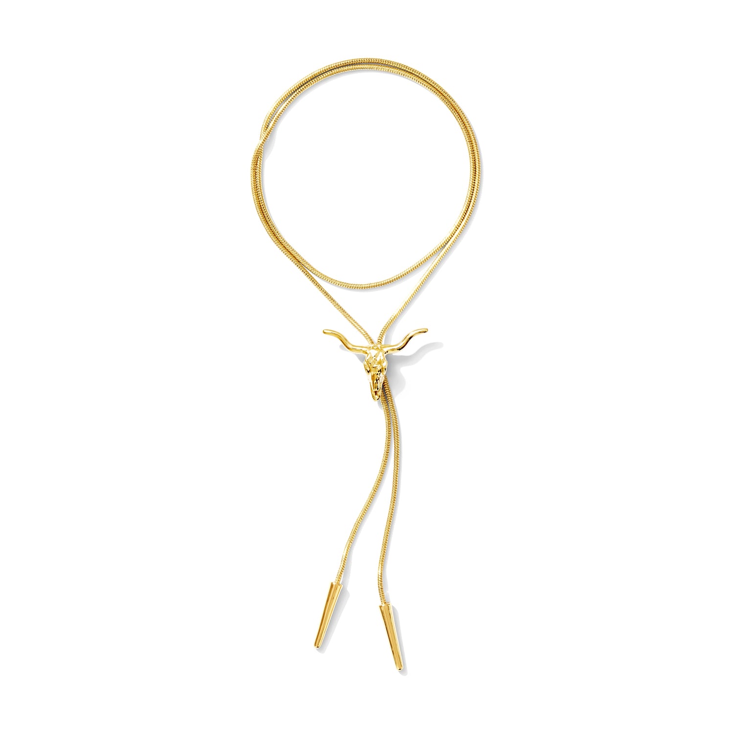 14k gold plated Longhorn bolo tie necklace with adjustable chain and Western inspired design