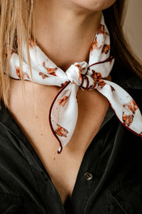 Aggie Collie chiffon scarf tied around neck game day styling
