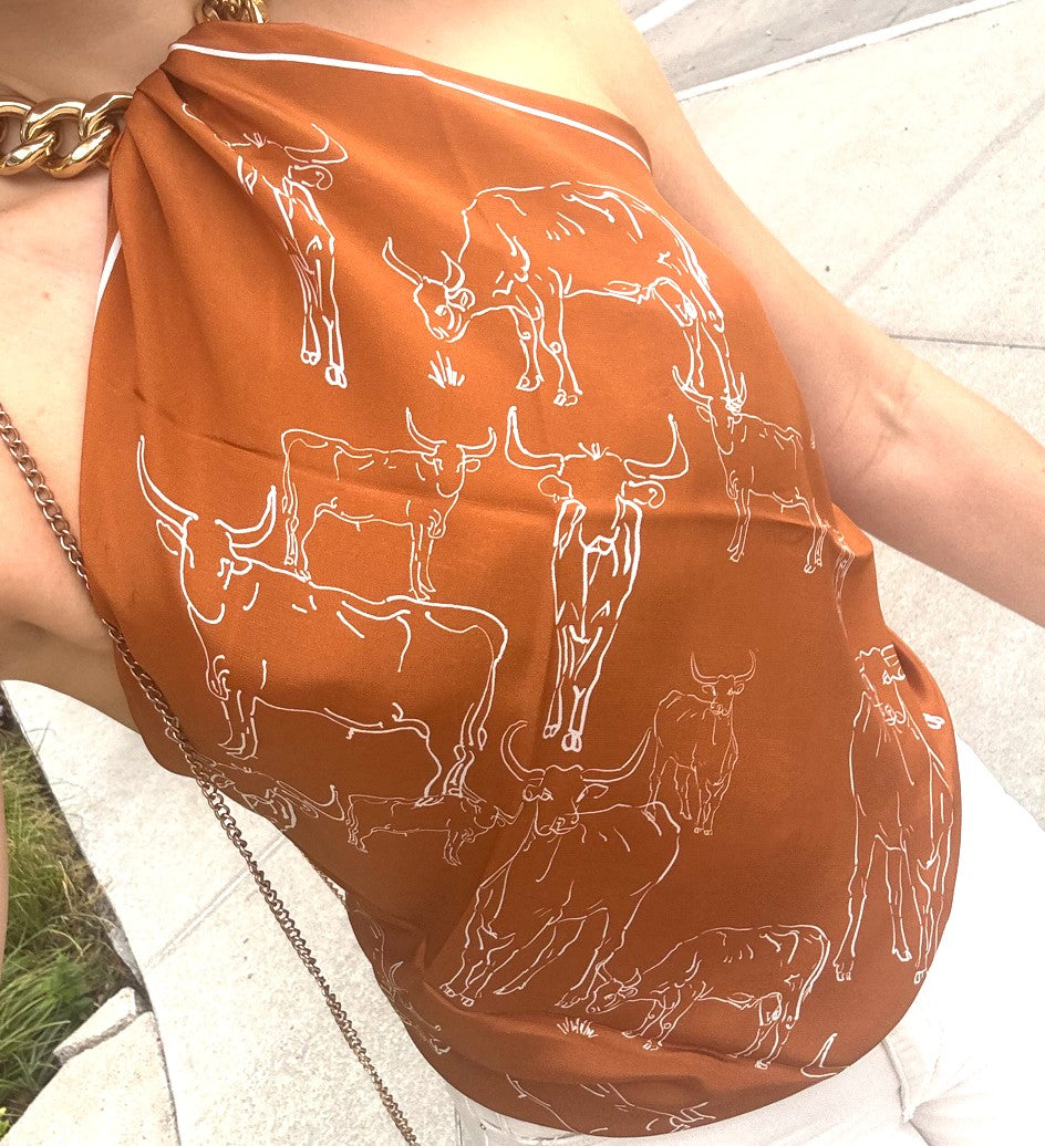 Large Longhorn Scarf - Burnt Orange with Outlines