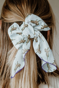 Horned Frogs chiffon scarf styled as bow in hair game day accessory