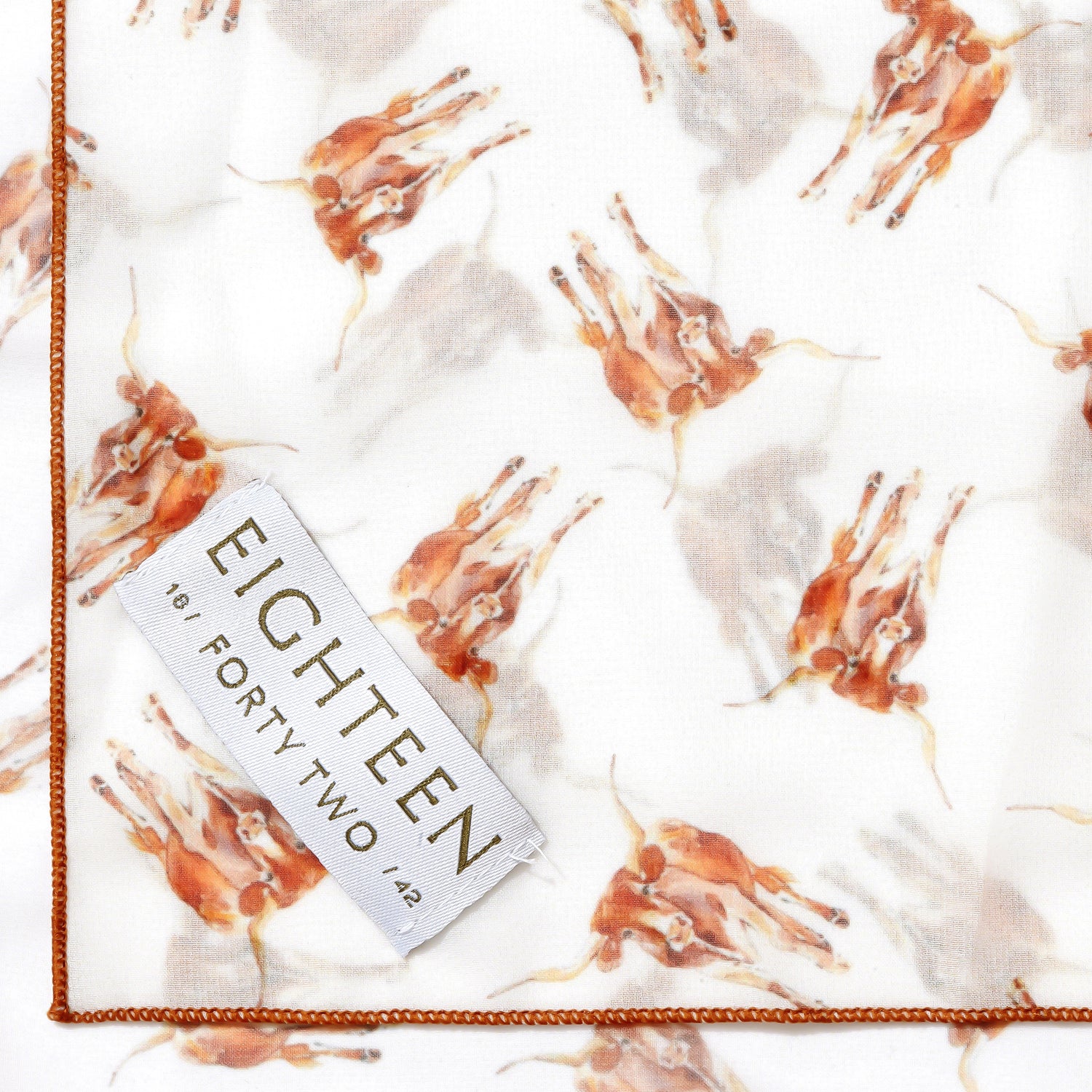Texas Longhorn print silk scarf square pattern detail