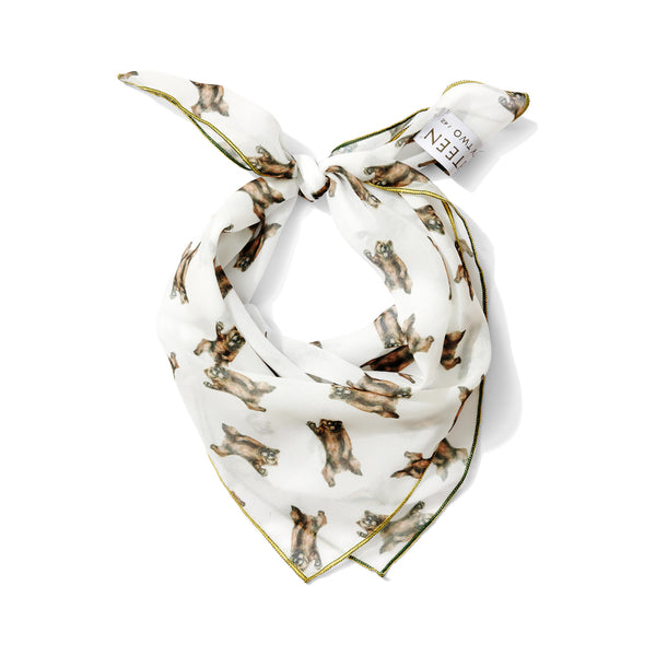 Western bear print chiffon scarf styled as neck scarf
