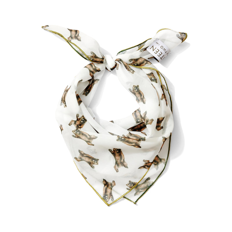 Western bear print chiffon scarf styled as neck scarf