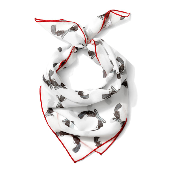 Western revolver print chiffon scarf styled as neck scarf