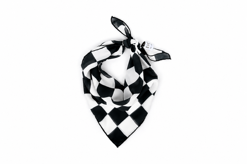 Black & White Checkered Chiffon Scarf | 20" Square Scarf