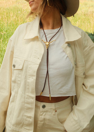 Longhorn Bolo Tie – Large Brass Leather