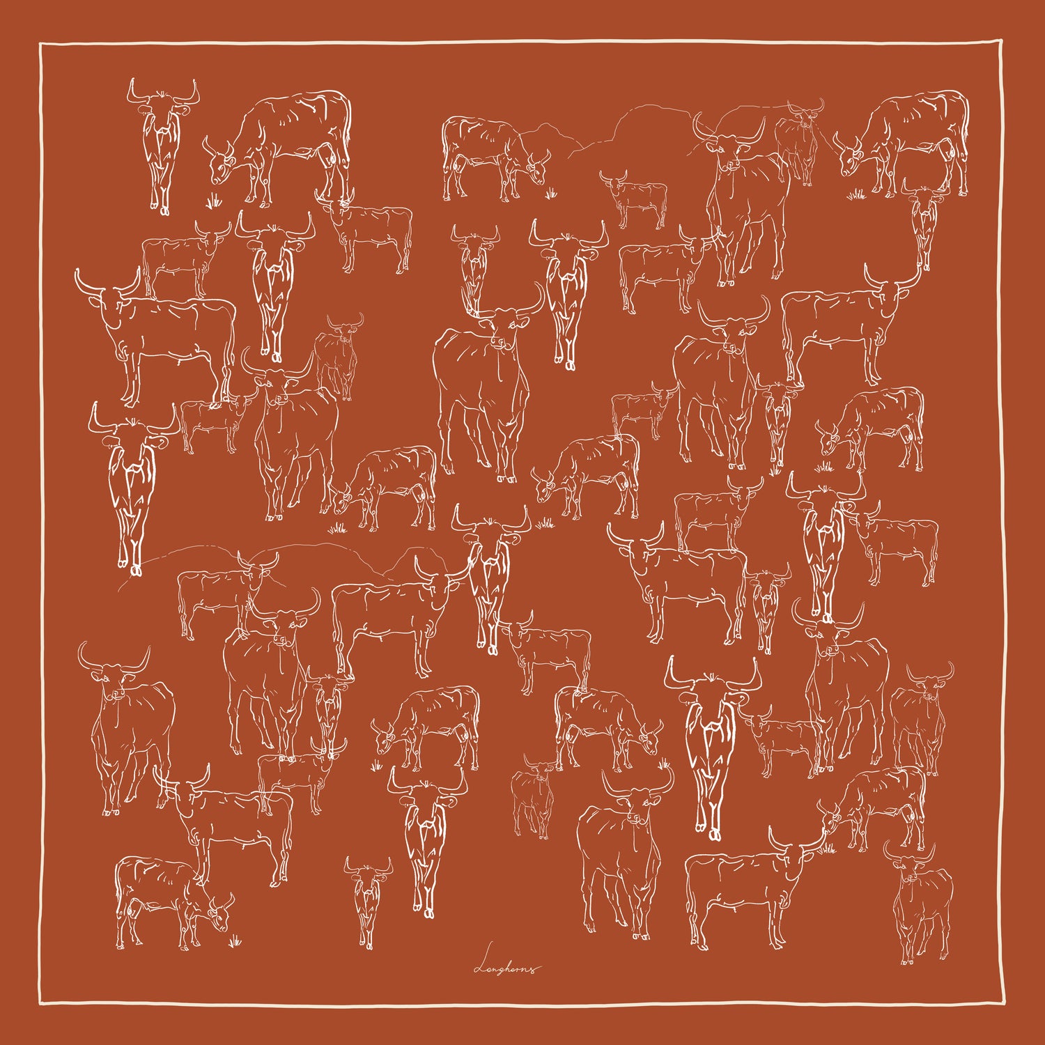 burnt orange longhorn silk crepe scarf 35 inch square