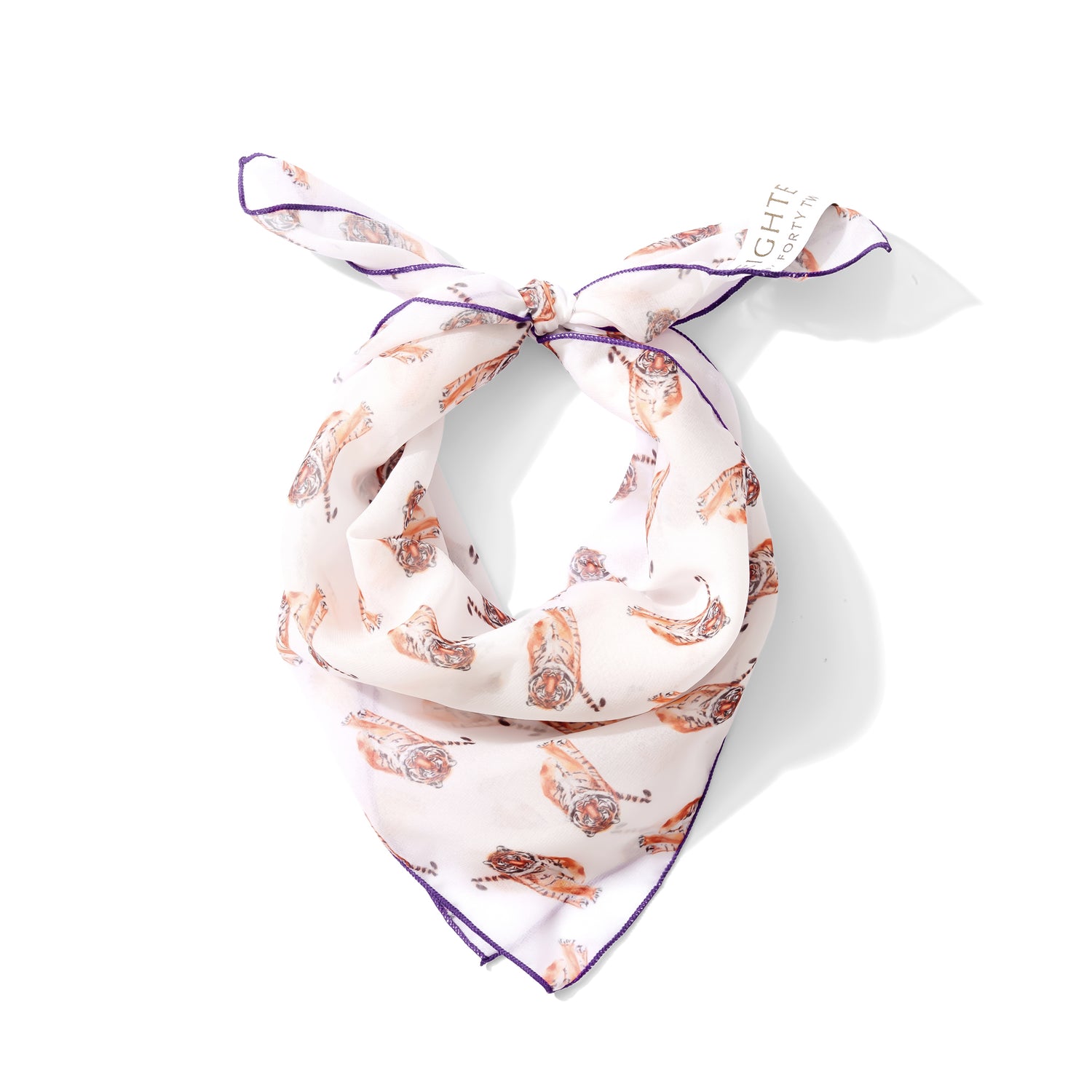 Orange Tiger Chiffon Scarf with Purple Edging | 20" Square Scarf