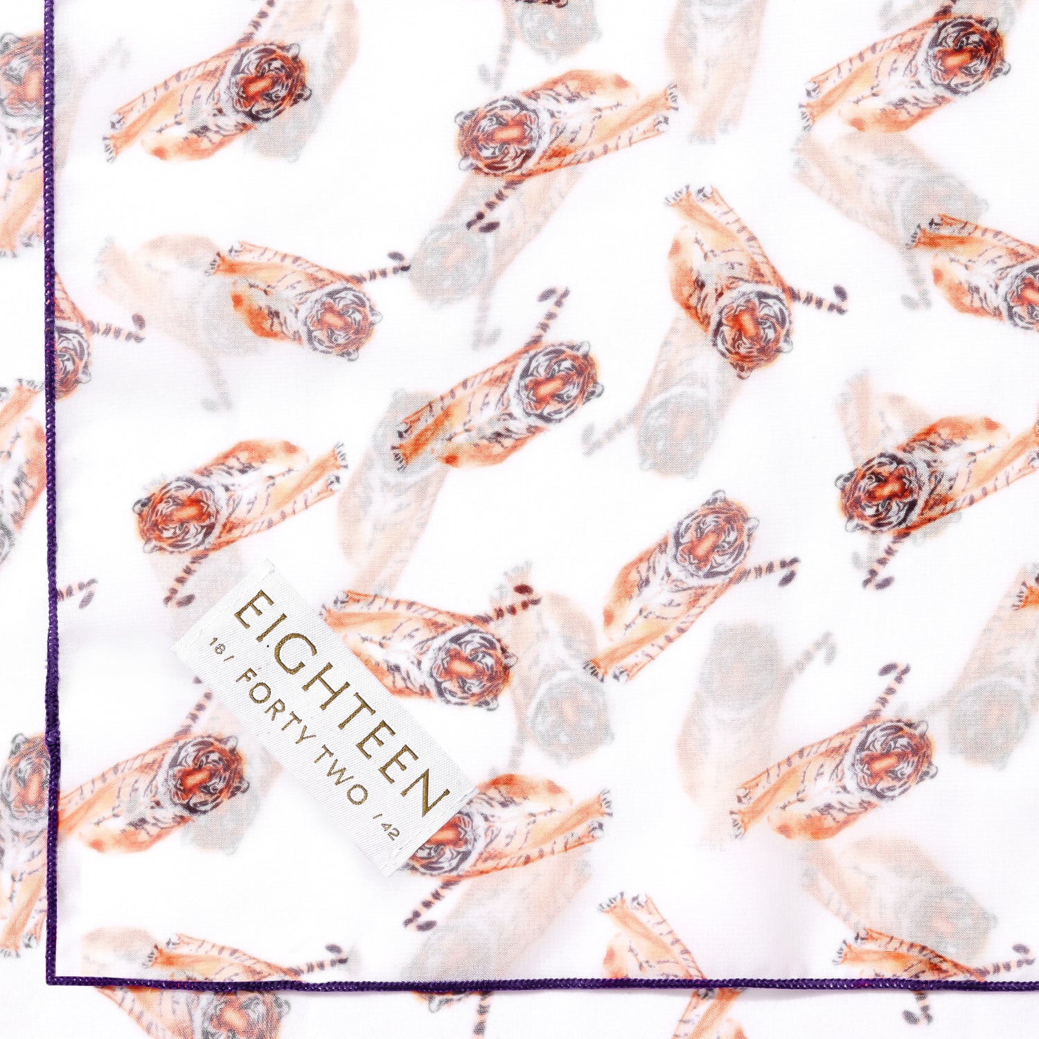 Orange Tiger Chiffon Scarf with Purple Edging | 20" Square Scarf