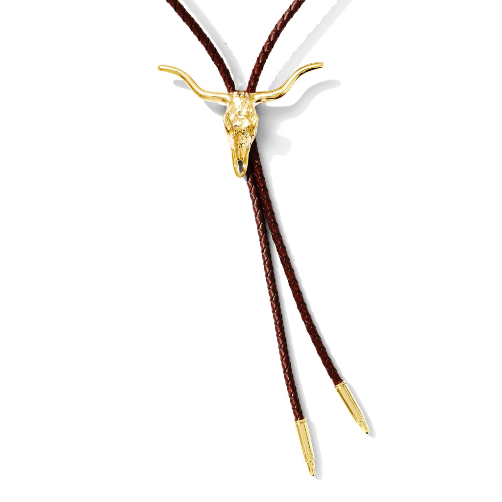 Longhorn Bolo Tie – Large Brass Leather