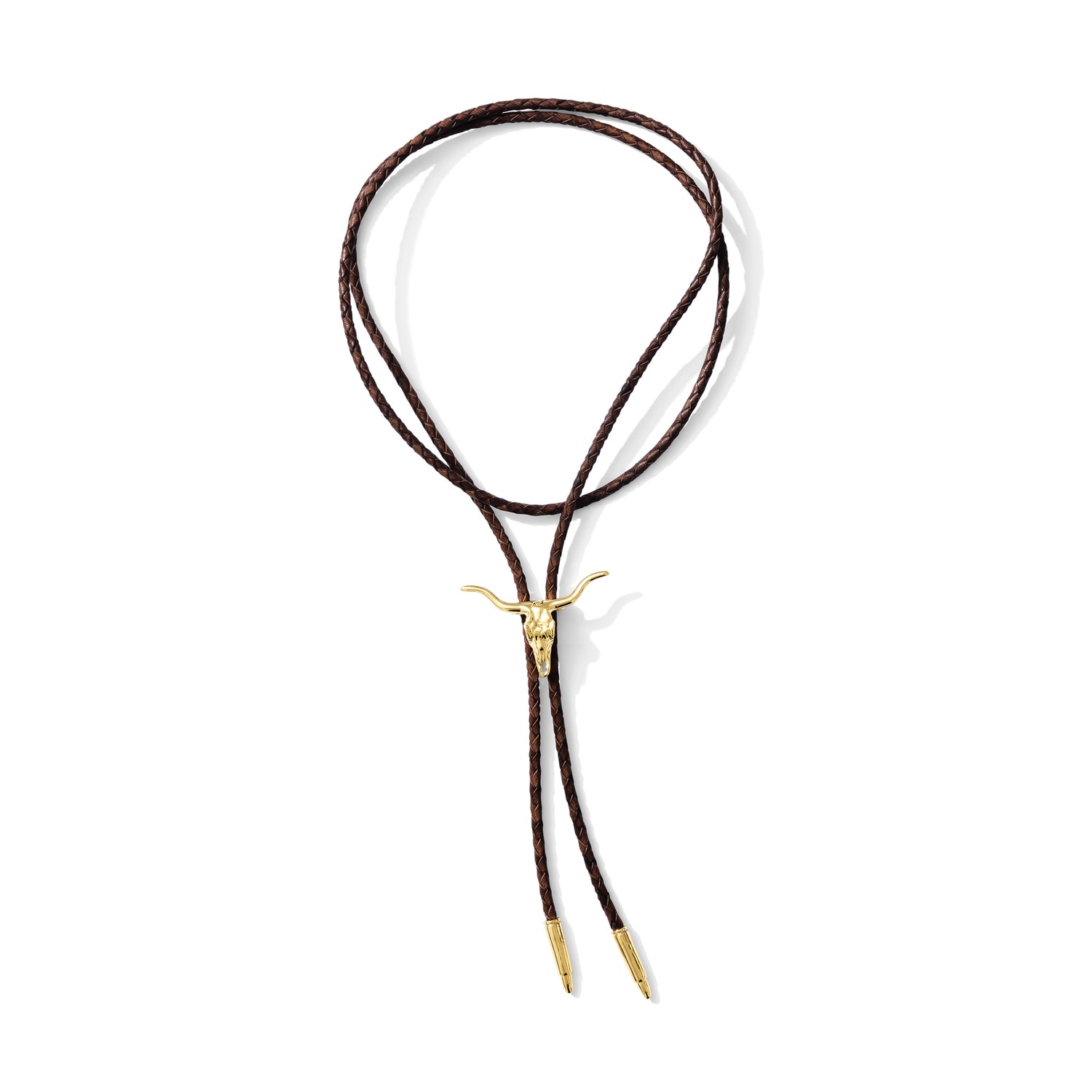 Longhorn Bolo Tie | 14k Gold Plated Western Bolo Tie with Dark Brown Cord