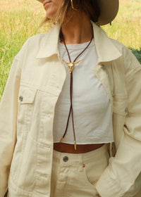 longhorn western bolo tie worn