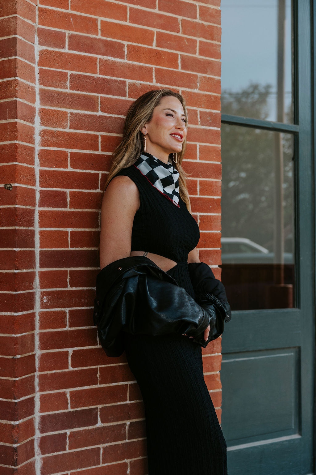 Black & White Checkered Chiffon Scarf | 20" Square Scarf