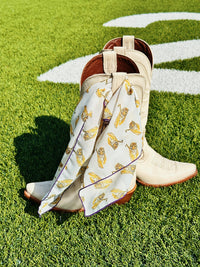 tiger print chiffon scarf tied on boot